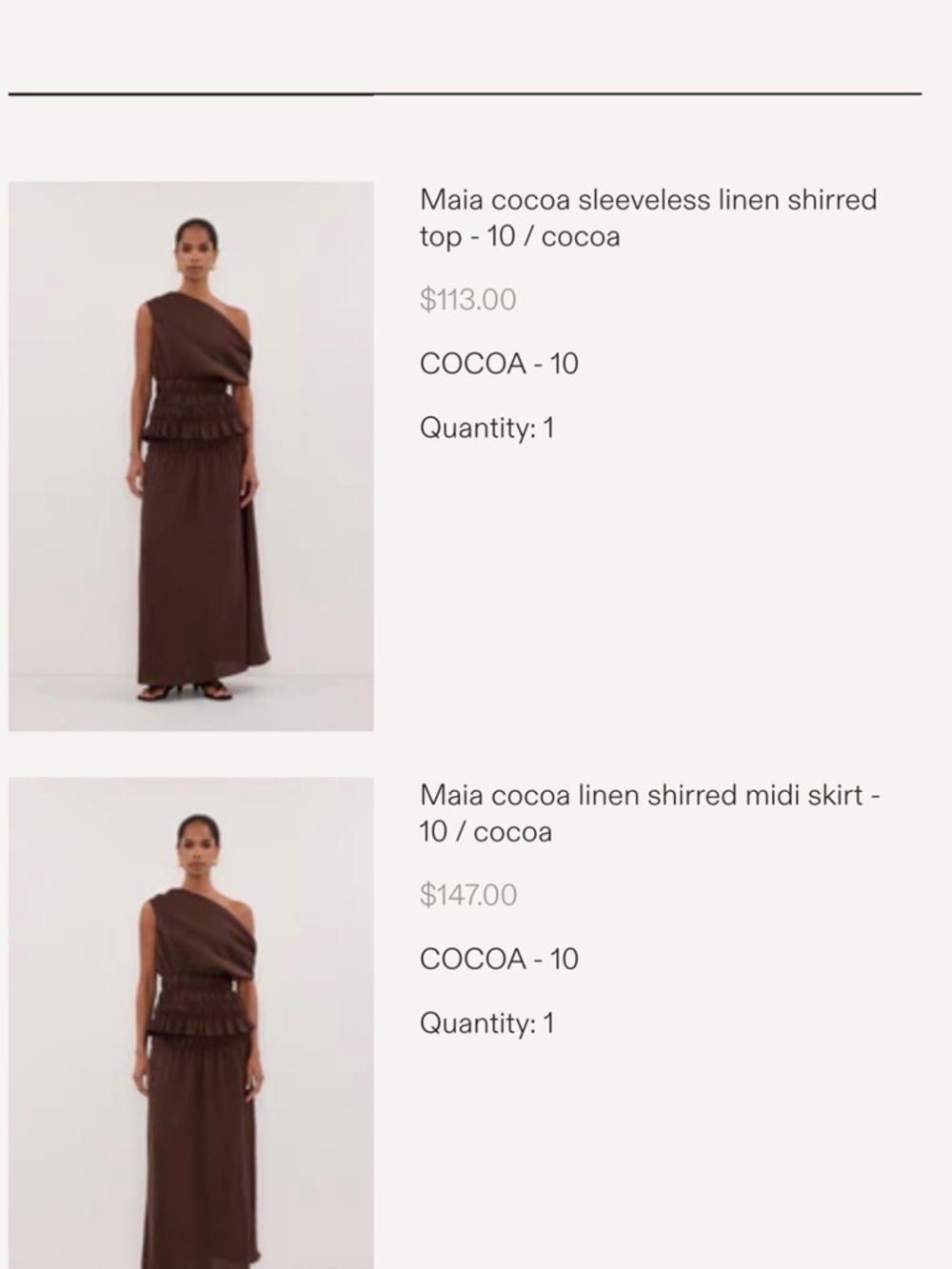 NEVER WORN - DISSH Cocoa One-Shoulder Linen Top and Midi Skirt Set